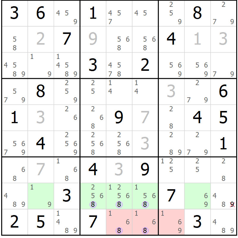 Position des candidats pour la solution de la Gr 83 page 86 du magazine de sudoku Suprême n° 024