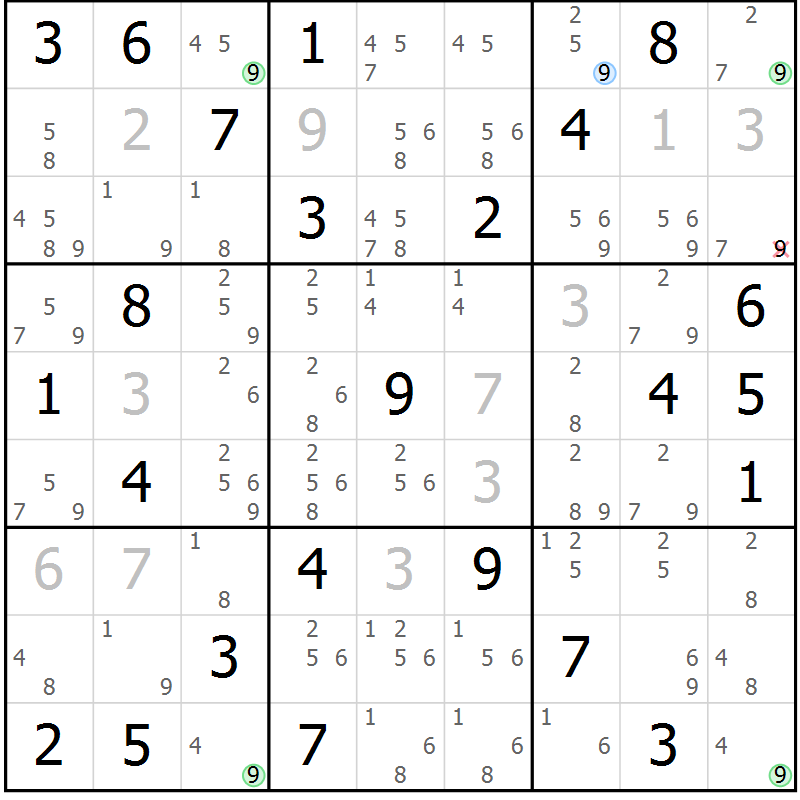 Position des candidats pour la solution de la Gr 83 page 86 du magazine de sudoku Suprême n° 024