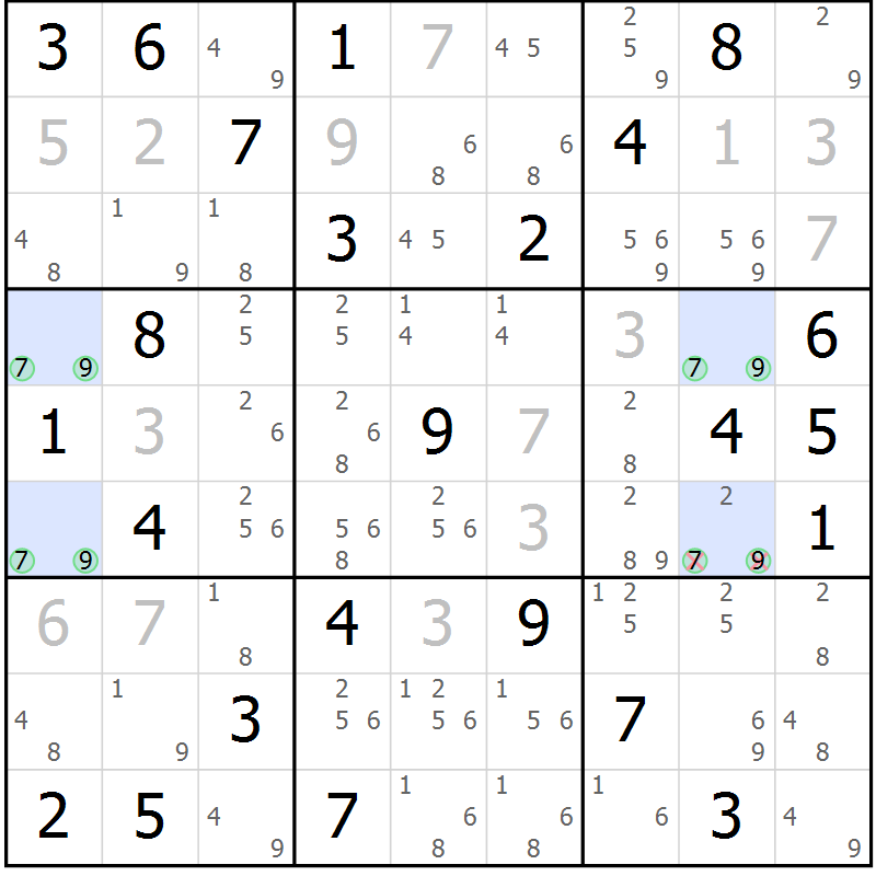 Position des candidats pour la solution de la Gr 83 page 86 du magazine de sudoku Suprême n° 024