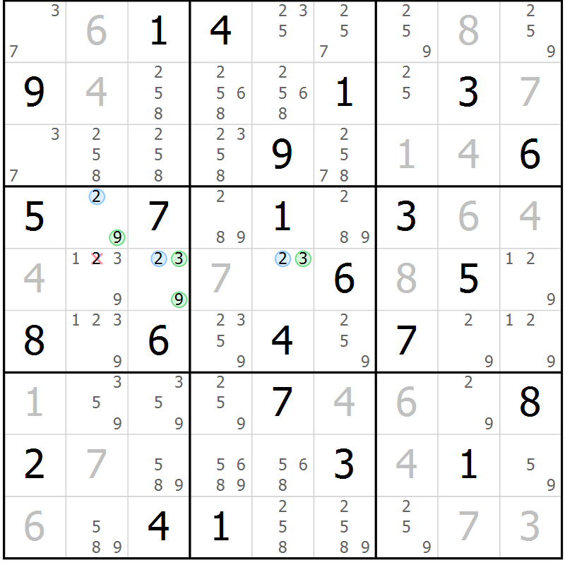 Position des candidats pour la solution de la Gr 84 page 87 du magazine de sudoku Suprême n° 024