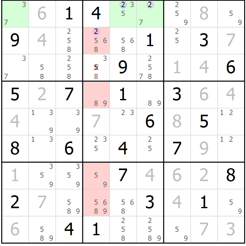 Position des candidats pour la solution de la Gr 84 page 87 du magazine de sudoku Suprême n° 024
