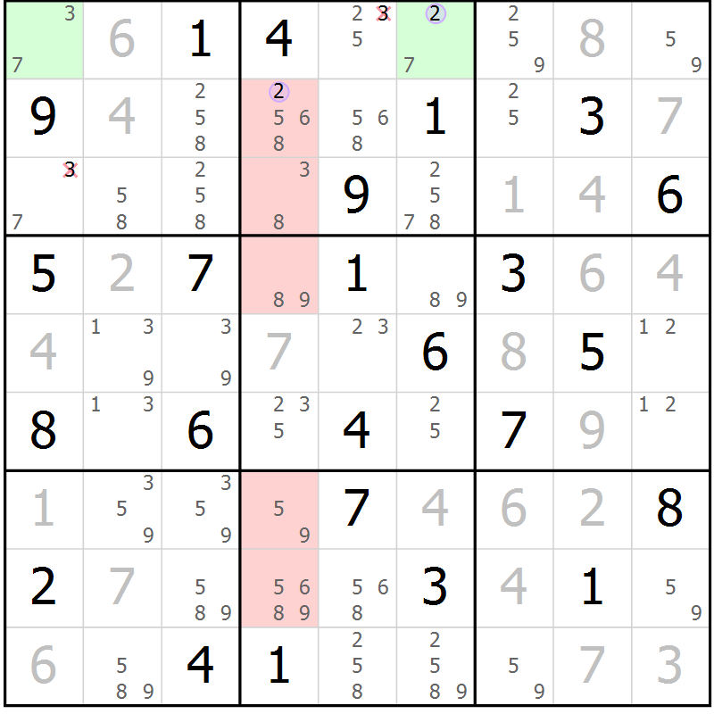 Position des candidats pour la solution de la Gr 84 page 87 du magazine de sudoku Suprême n° 024
