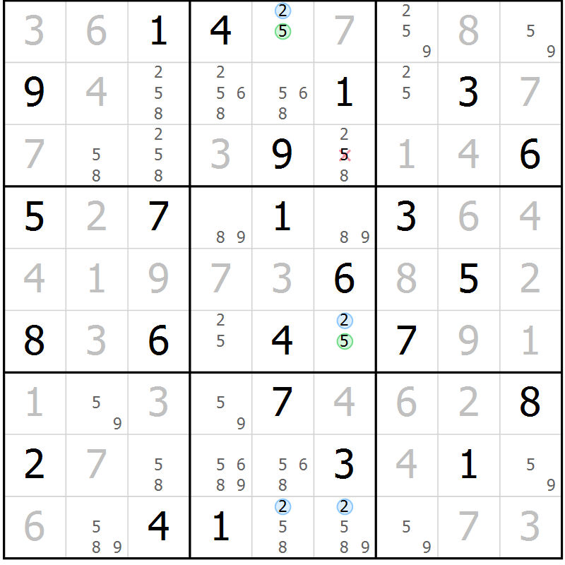 Position des candidats pour la solution de la Gr 84 page 87 du magazine de sudoku Suprême n° 024