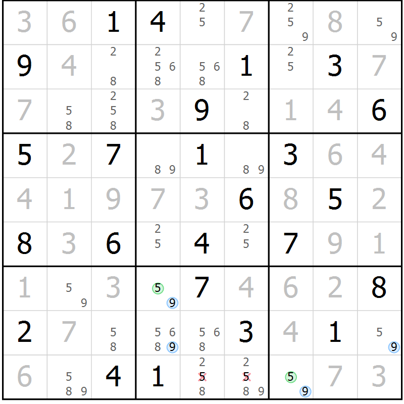 Position des candidats pour la solution de la Gr 84 page 87 du magazine de sudoku Suprême n° 024