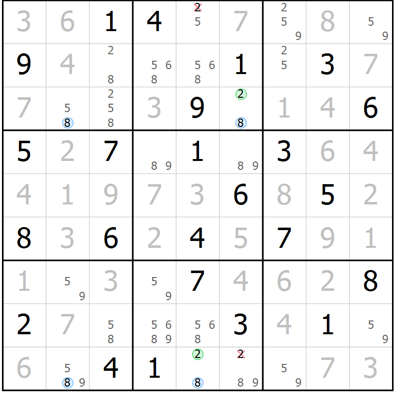 Position des candidats pour la solution de la Gr 84 page 87 du magazine de sudoku Suprême n° 024