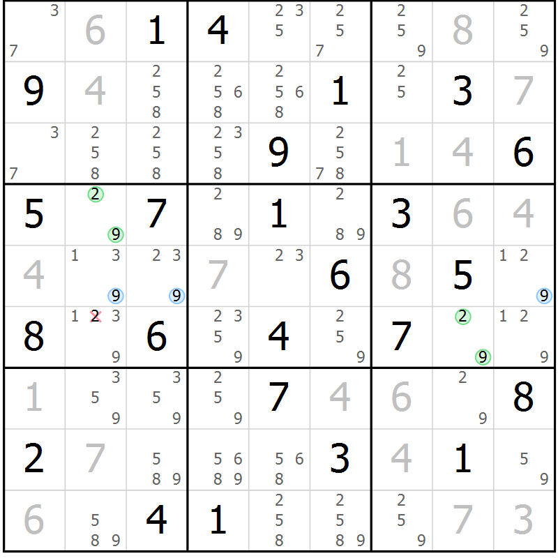 Position des candidats pour la solution de la Gr 84 page 87 du magazine de sudoku Suprême n° 024