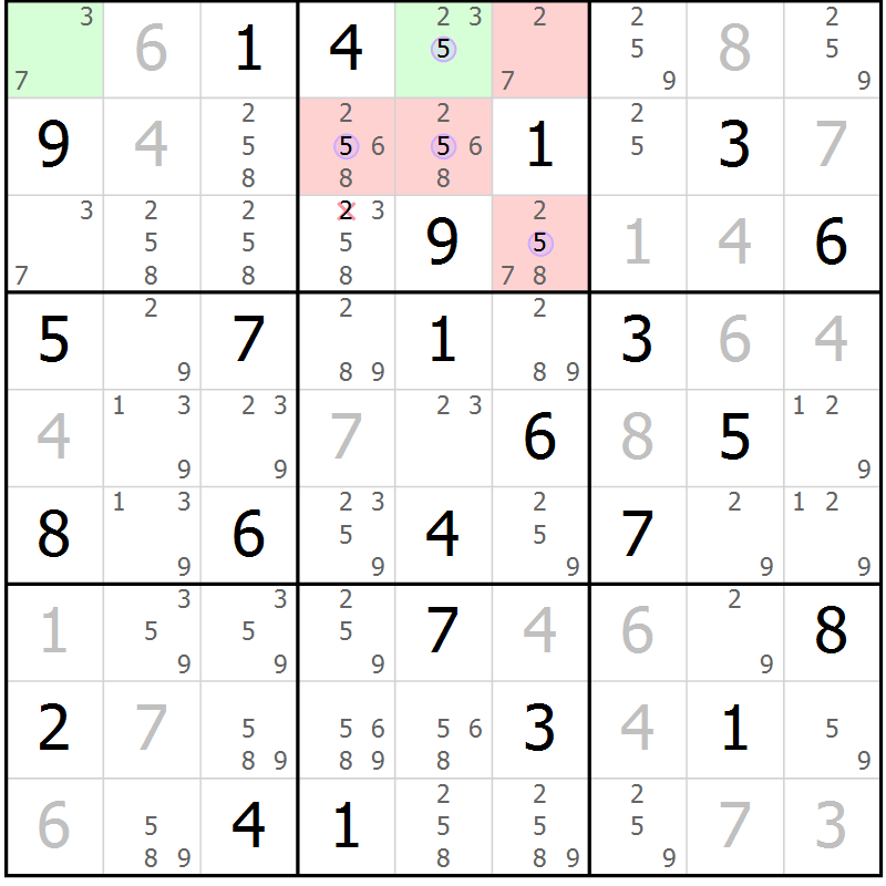 Position des candidats pour la solution de la Gr 84 page 87 du magazine de sudoku Suprême n° 024