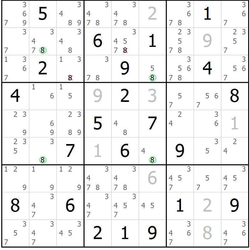 Position des candidats pour la solution de la Gr 9 page 12 du magazine de sudoku Suprême n° 024