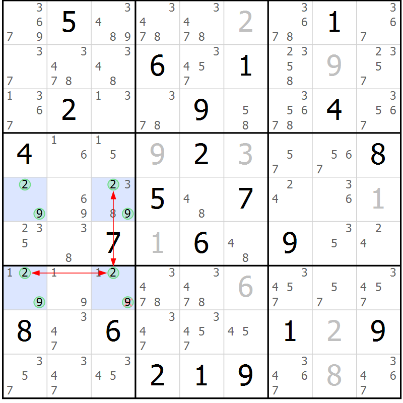 Position des candidats pour la solution de la Gr 9 page 12 du magazine de sudoku Suprême n° 024