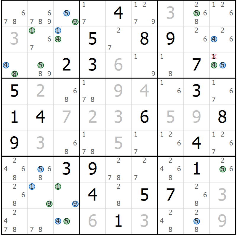 Position des candidats pour la solution de la Gr 1 page 4 du magazine de sudoku Suprême n° 024