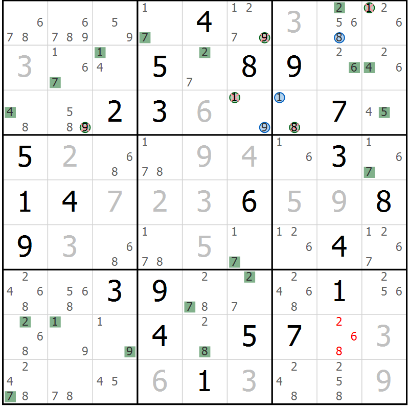 Position des candidats pour la solution de la Gr 1 page 4 du magazine de sudoku Suprême n° 024