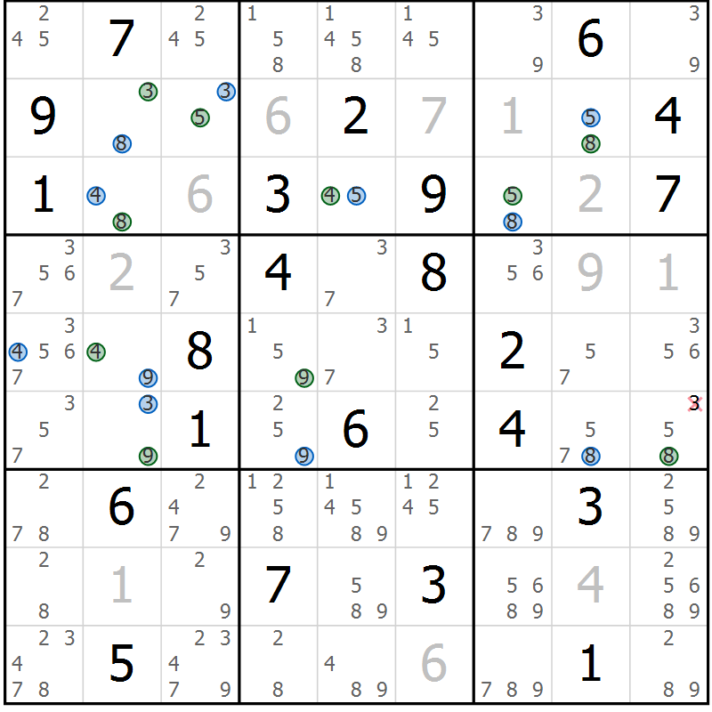 Position des candidats pour la solution de la Gr 10 page 13 du magazine de sudoku Suprême n° 024