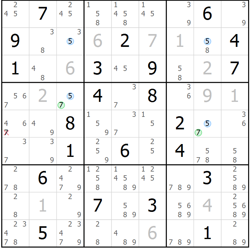 Position des candidats pour la solution de la Gr 10 page 13 du magazine de sudoku Suprême n° 024