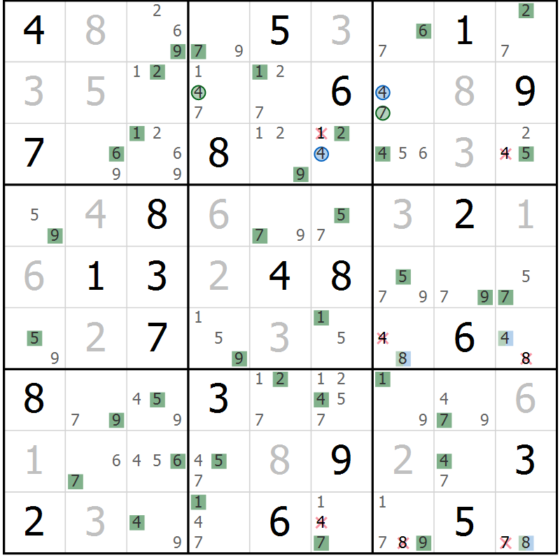Position des candidats pour la solution de la Gr 11 page 14 du magazine de sudoku Suprême n° 024