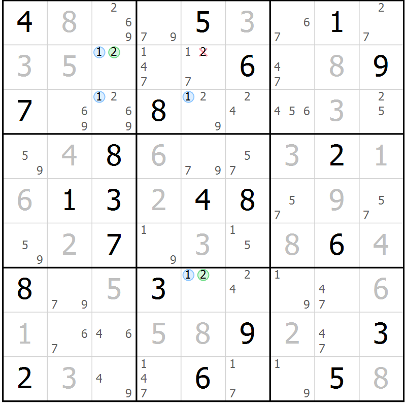 Position des candidats pour la solution de la Gr 11 page 14 du magazine de sudoku Suprême n° 024
