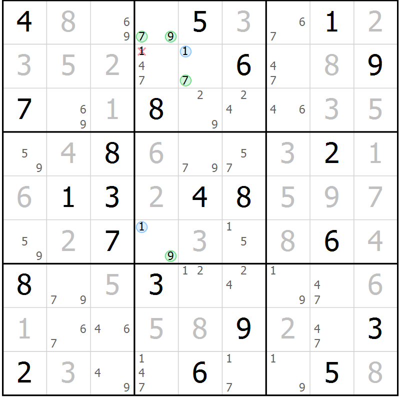 Position des candidats pour la solution de la Gr 11 page 14 du magazine de sudoku Suprême n° 024