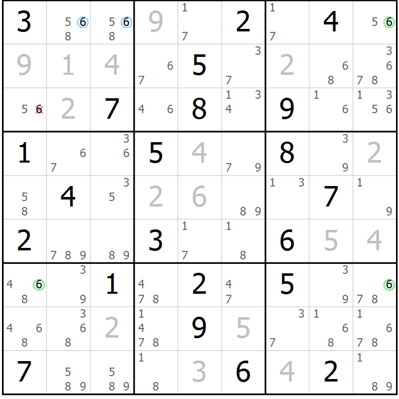 Position des candidats pour la solution de la Gr 13 page 16 du magazine de sudoku Suprême n° 024
