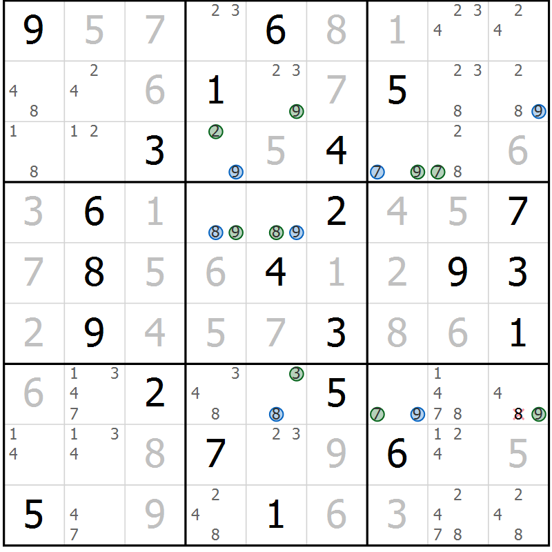 Position des candidats pour la solution de la Gr 14 page 17 du magazine de sudoku Suprême n° 024