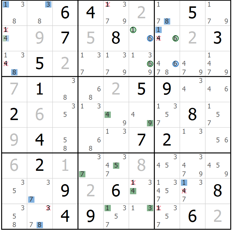 Position des candidats pour la solution de la Gr 16 page 19 du magazine de sudoku Suprême n° 024