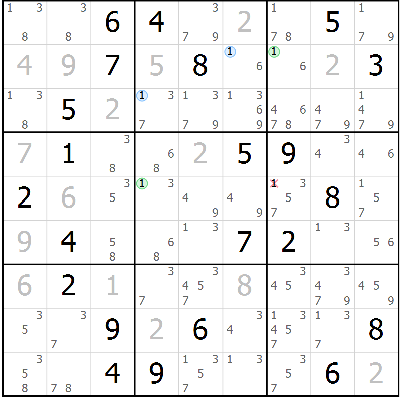 Position des candidats pour la solution de la Gr 16 page 19 du magazine de sudoku Suprême n° 024