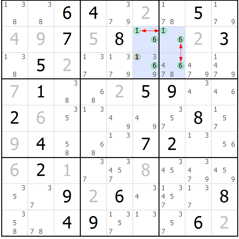 Position des candidats pour la solution de la Gr 16 page 19 du magazine de sudoku Suprême n° 024