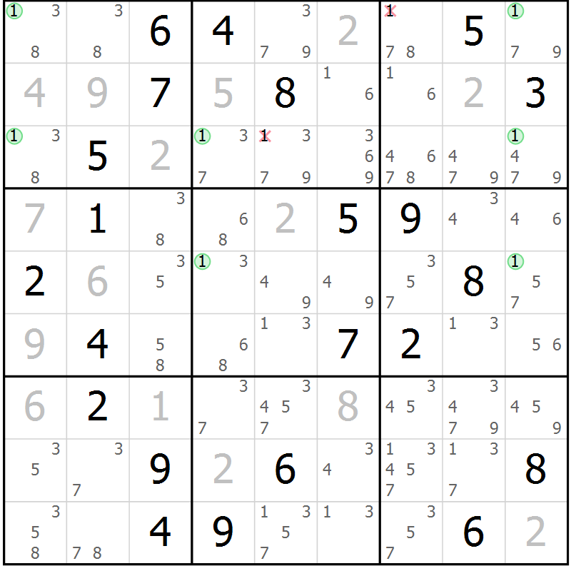 Position des candidats pour la solution de la Gr 16 page 19 du magazine de sudoku Suprême n° 024