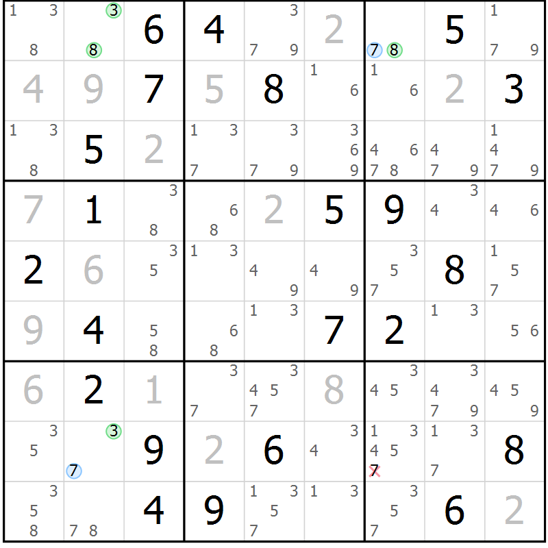 Position des candidats pour la solution de la Gr 16 page 19 du magazine de sudoku Suprême n° 024