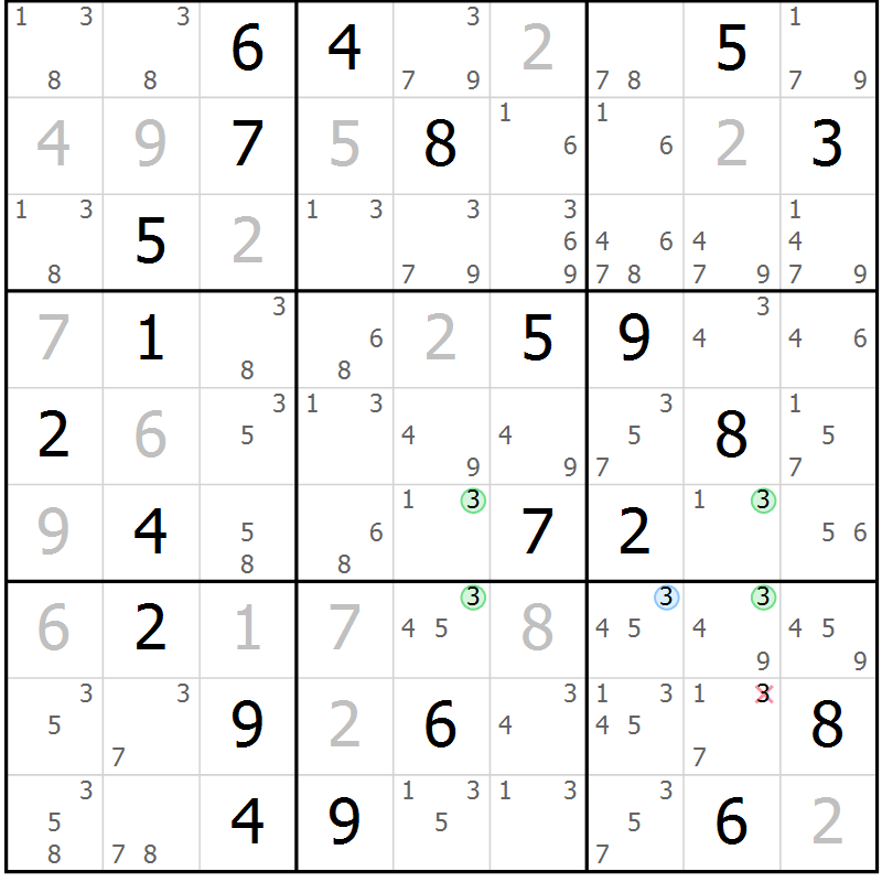 Position des candidats pour la solution de la Gr 16 page 19 du magazine de sudoku Suprême n° 024