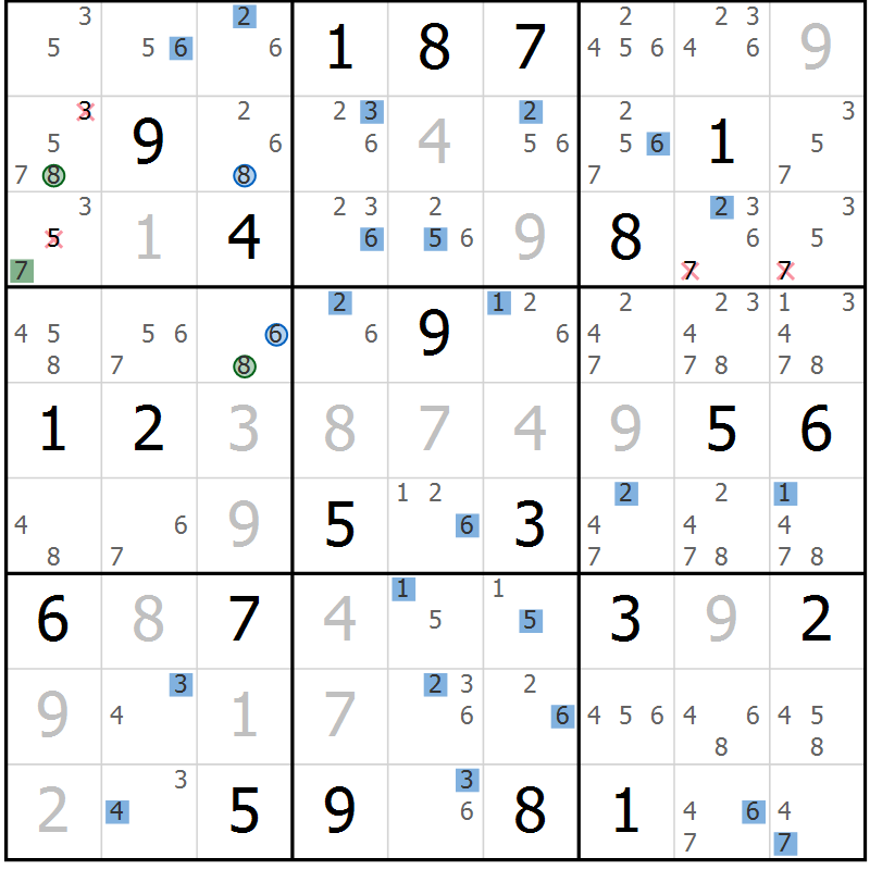 Position des candidats pour la solution de la Gr 17 page 20 du magazine de sudoku Suprême n° 024