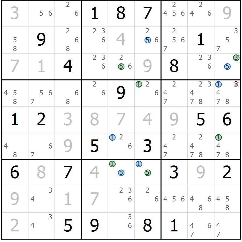 Position des candidats pour la solution de la Gr 17 page 20 du magazine de sudoku Suprême n° 024
