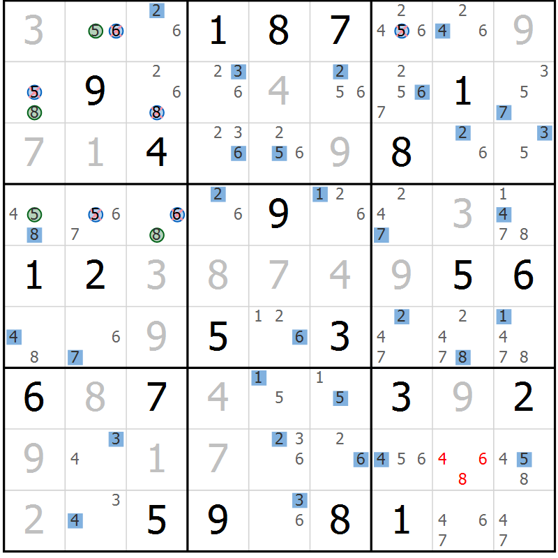 Position des candidats pour la solution de la Gr 17 page 20 du magazine de sudoku Suprême n° 024