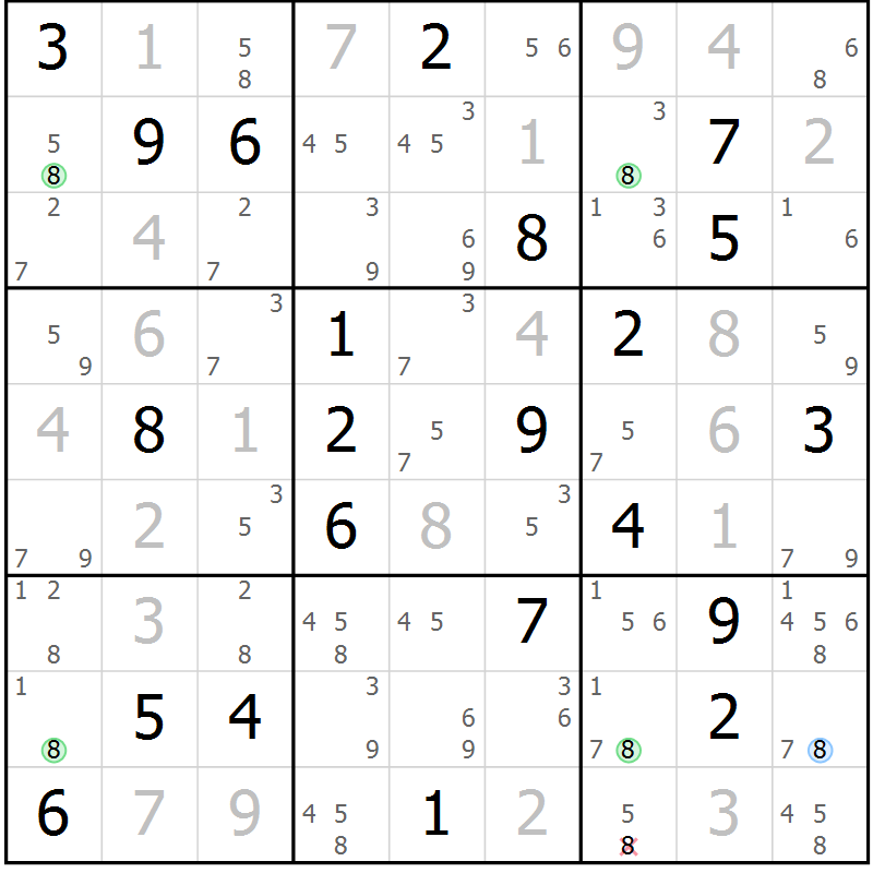 Position des candidats pour la solution de la Gr 18 page 21 du magazine de sudoku Suprême n° 024