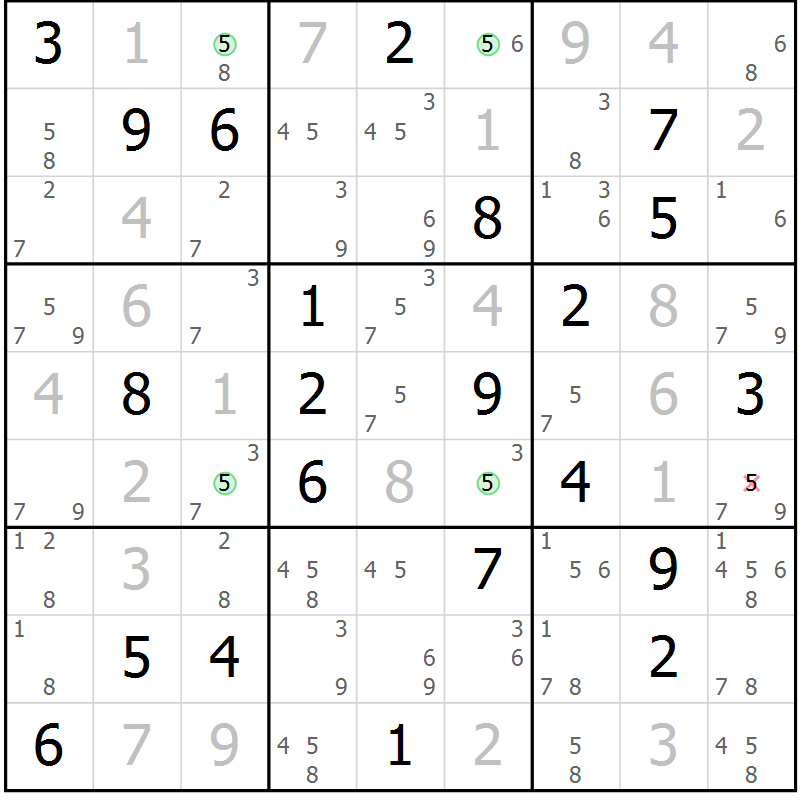 Position des candidats pour la solution de la Gr 18 page 21 du magazine de sudoku Suprême n° 024