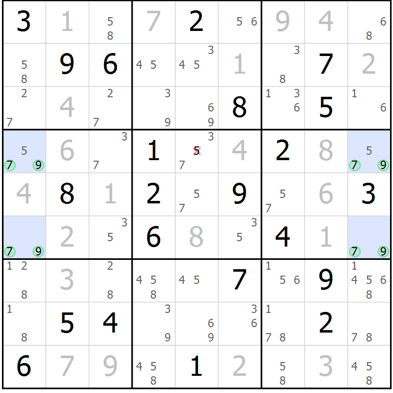 Position des candidats pour la solution de la Gr 18 page 21 du magazine de sudoku Suprême n° 024