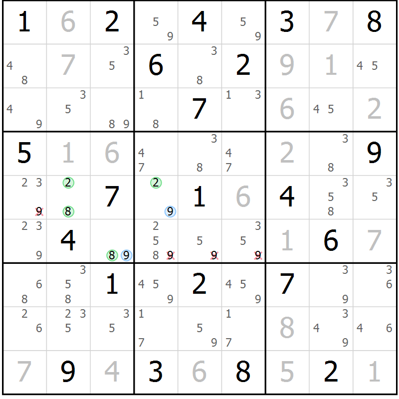 Position des candidats pour la solution de la Gr 19 page 22 du magazine de sudoku Suprême n° 024