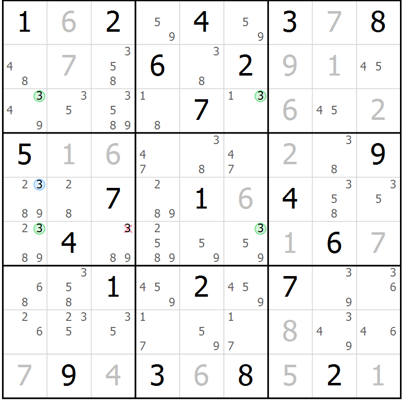 Position des candidats pour la solution de la Gr 19 page 22 du magazine de sudoku Suprême n° 024