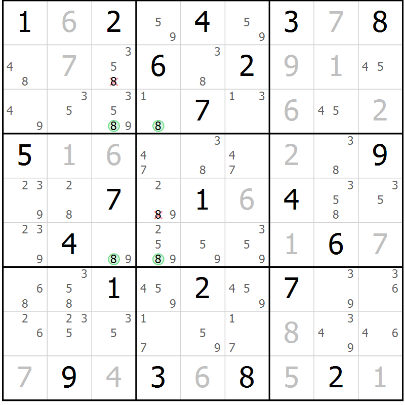 Position des candidats pour la solution de la Gr 19 page 22 du magazine de sudoku Suprême n° 024