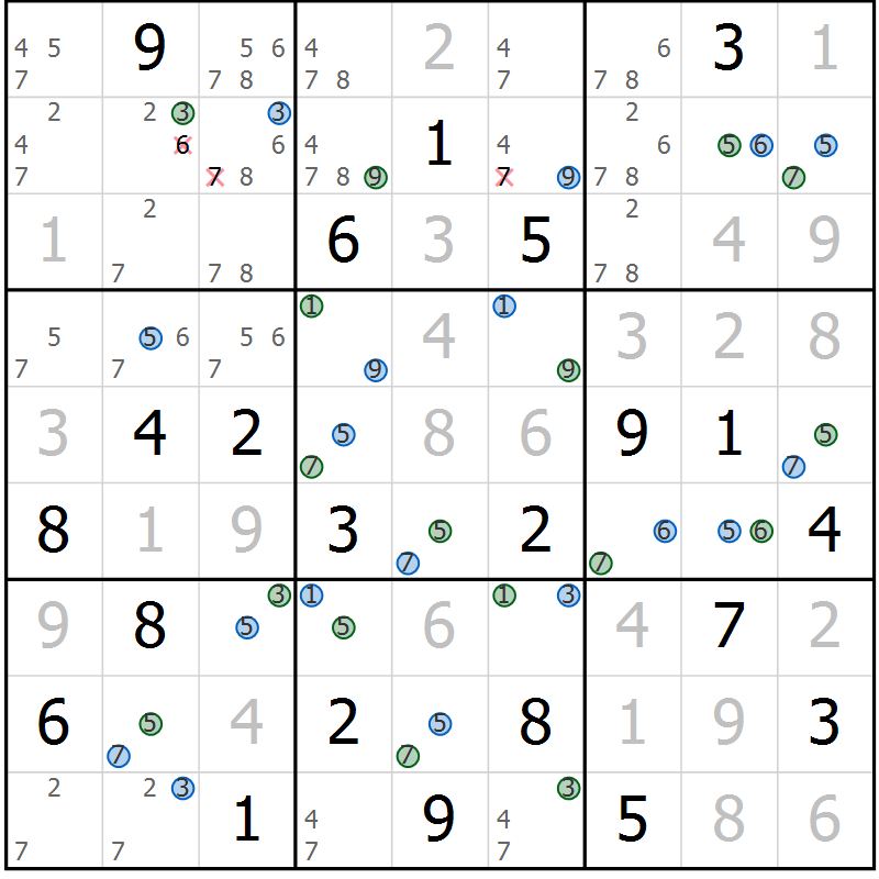 Position des candidats pour la solution de la Gr 2 page 5 du magazine de sudoku Suprême n° 024