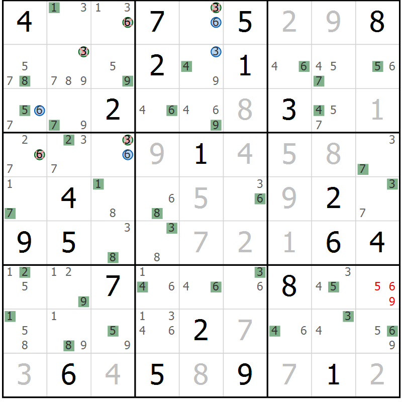 Position des candidats pour la solution de la Gr 22 page 25 du magazine de sudoku Suprême n° 024