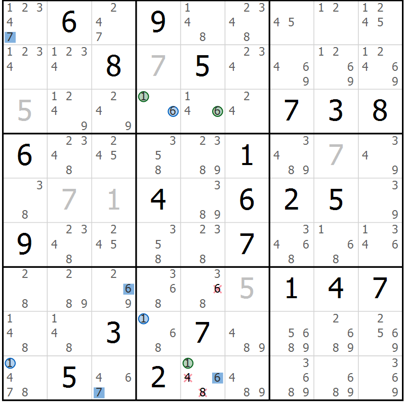 Position des candidats pour la solution de la Gr 26 page 29 du magazine de sudoku Suprême n° 024