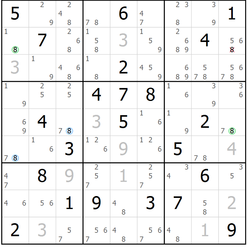 Position des candidats pour la solution de la Gr 28 page 31 du magazine de sudoku Suprême n° 024