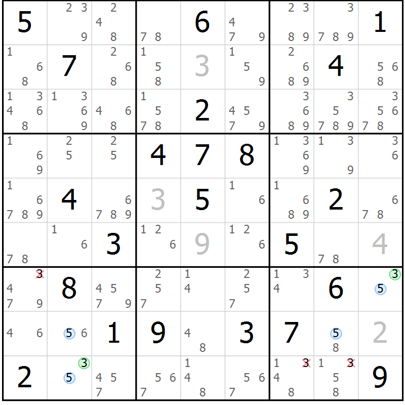 Position des candidats pour la solution de la Gr 28 page 31 du magazine de sudoku Suprême n° 024