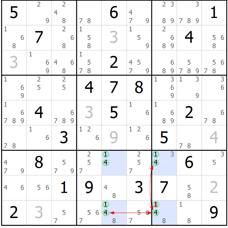 Position des candidats pour la solution de la Gr 28 page 31 du magazine de sudoku Suprême n° 024