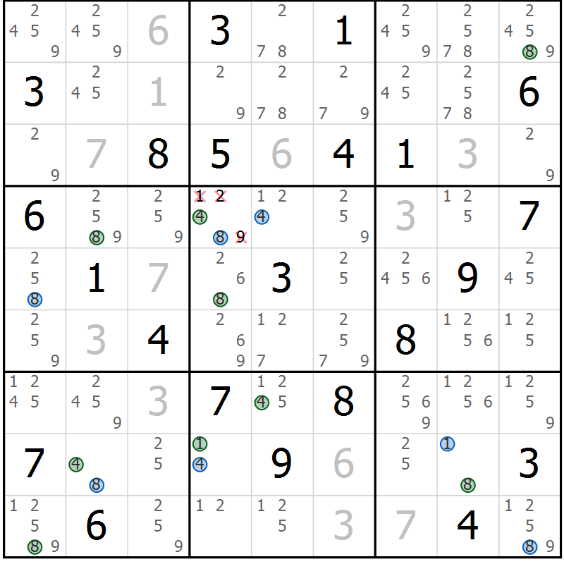 Position des candidats pour la solution de la Gr 3 page 6 du magazine de sudoku Suprême n° 024