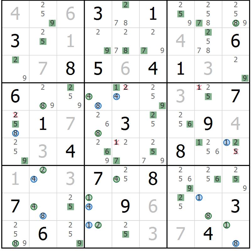 Position des candidats pour la solution de la Gr 3 page 6 du magazine de sudoku Suprême n° 024