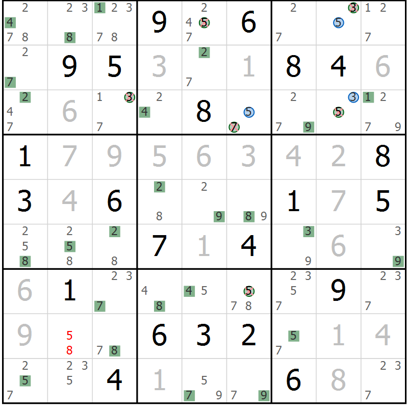 Position des candidats pour la solution de la Gr 30 page 33 du magazine de sudoku Suprême n° 024