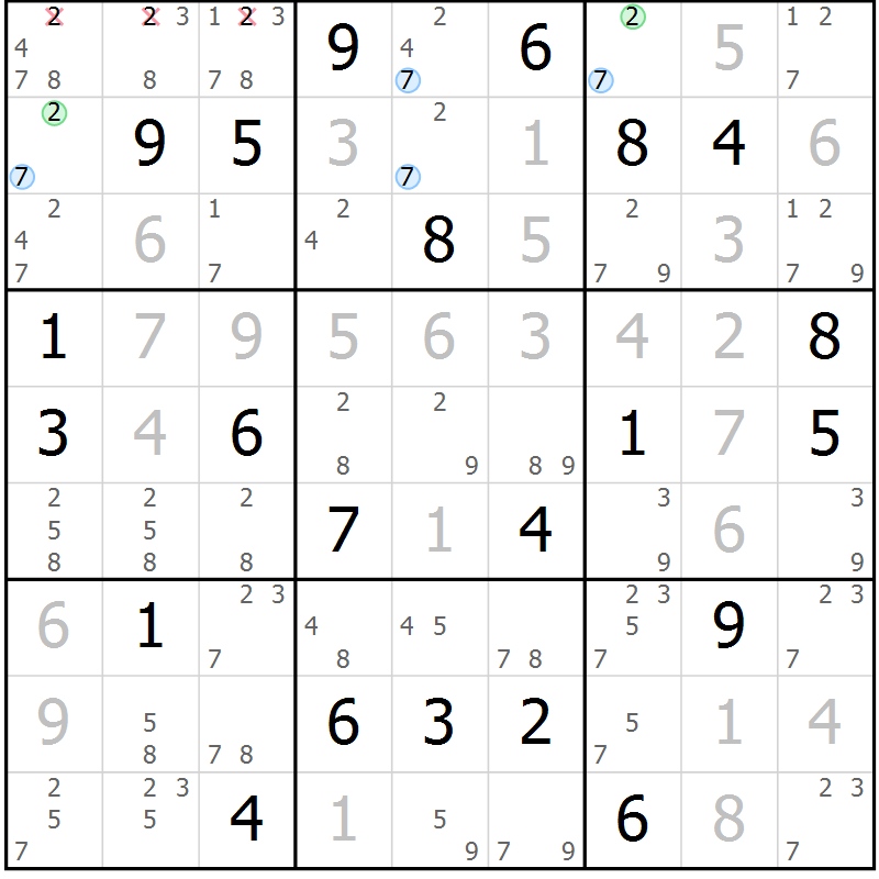 Position des candidats pour la solution de la Gr 30 page 33 du magazine de sudoku Suprême n° 024