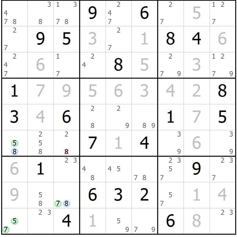 Position des candidats pour la solution de la Gr 30 page 33 du magazine de sudoku Suprême n° 024