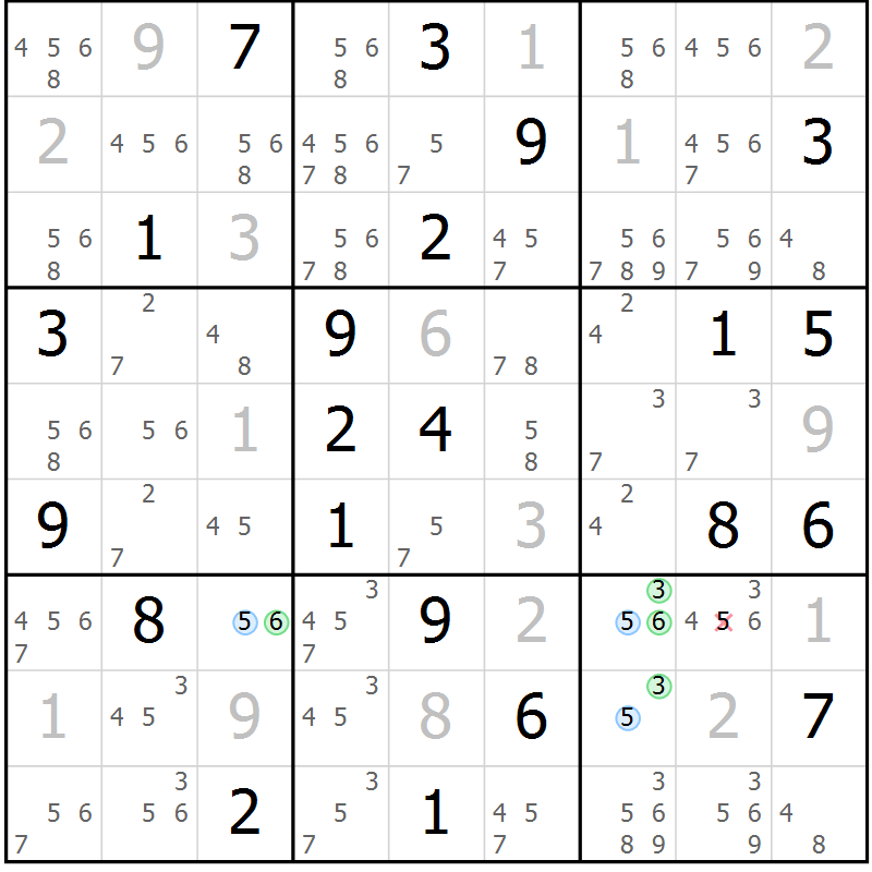 Position des candidats pour la solution de la Gr 31 page 34 du magazine de sudoku Suprême n° 024
