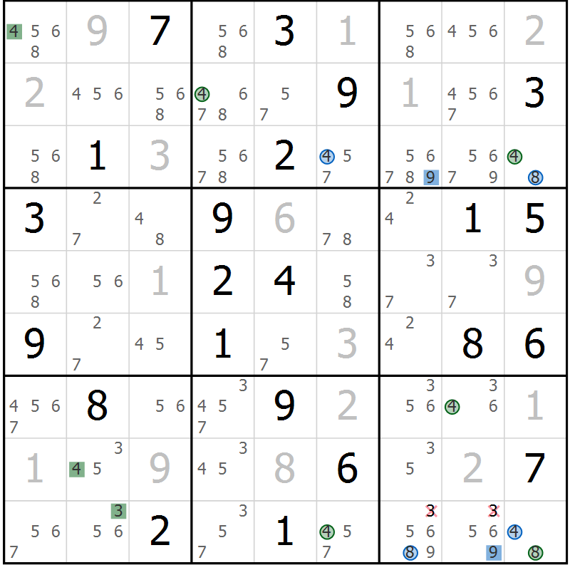 Position des candidats pour la solution de la Gr 31 page 34 du magazine de sudoku Suprême n° 024